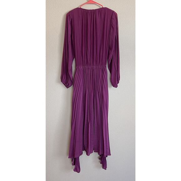 Ramy Brook Sadie Long Sleeve Pleated Midi Dress Size XS PLBRY Shoulder Pads - Picture 9 of 16